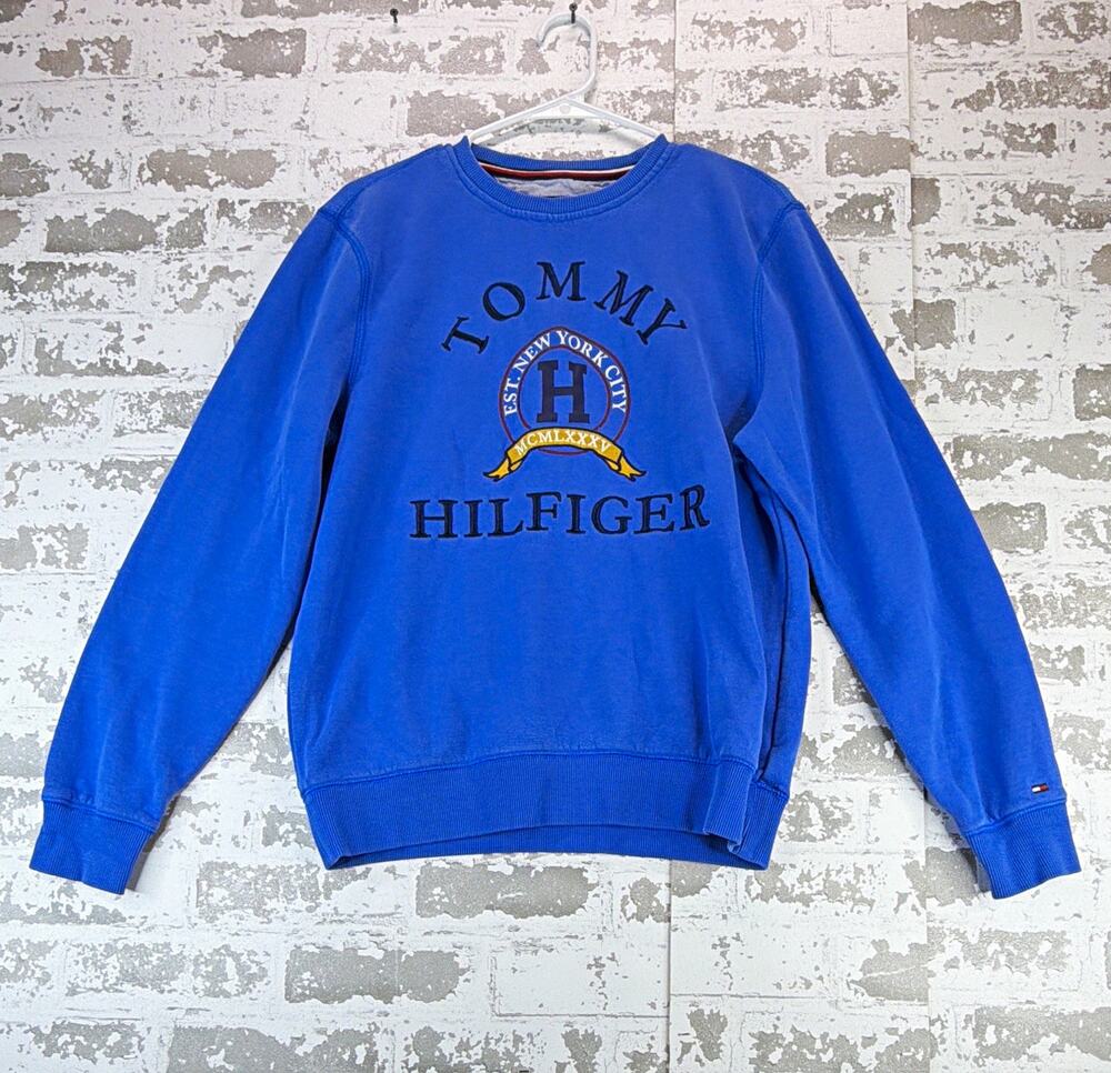 Tommy Hilfiger Men's Blue Crewneck Pullover Fleece Sweatshirt Embroidered Logo M